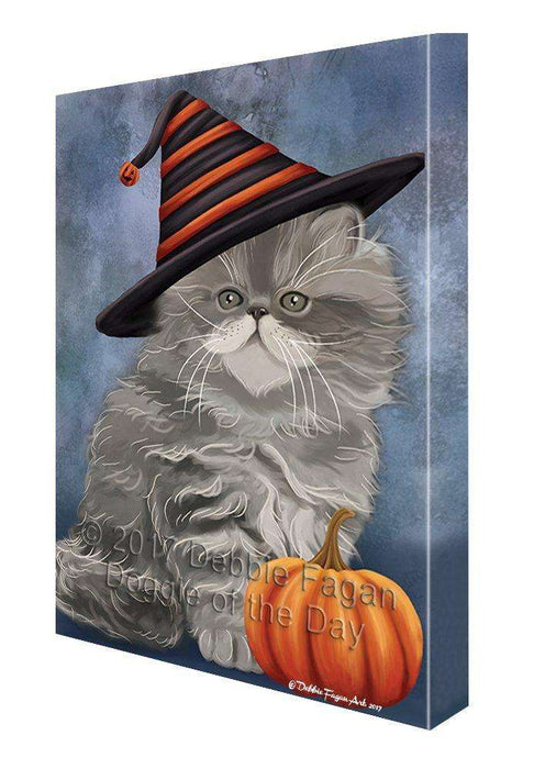 Happy Halloween Persian Cat & Witch Hat with Pumpkin Wall Art Canvas