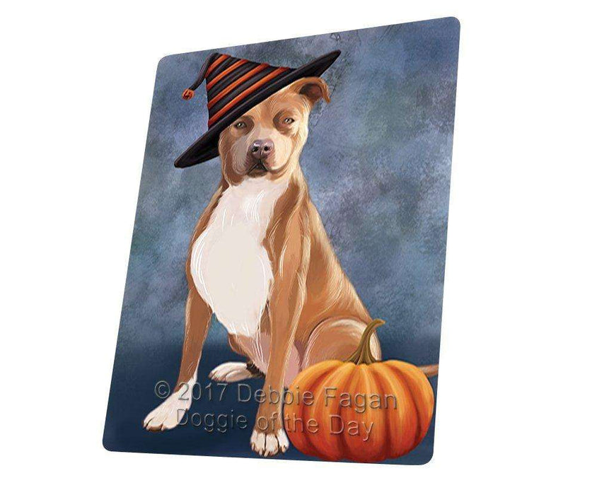 Happy Halloween Pit Bull Dog and Witch Hat with Pumpkin Tempered Cutting Board CB009