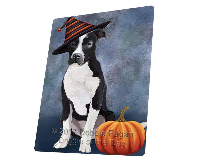 Happy Halloween Pit Bull Dog Wearing Witch Hat with Pumpkin Art Portrait Print Woven Throw Sherpa Plush Fleece Blanket D057