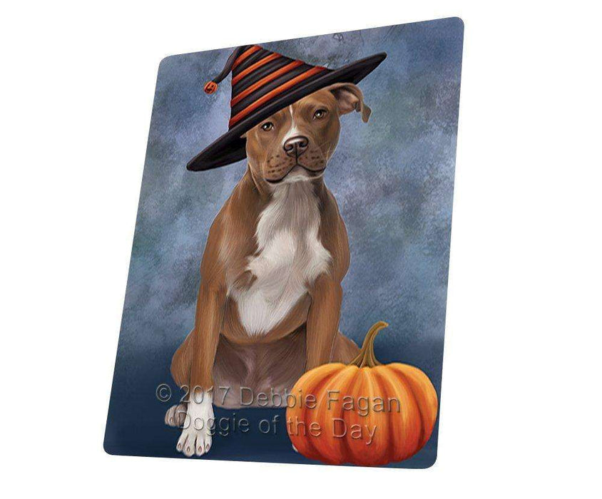 Happy Halloween Pit Bull Dog Wearing Witch Hat with Pumpkin Large Refrigerator / Dishwasher Magnet D139