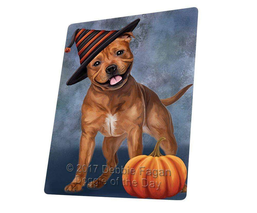 Happy Halloween Pit Bull Dog Wearing Witch Hat with Pumpkin Large Refrigerator / Dishwasher Magnet D143