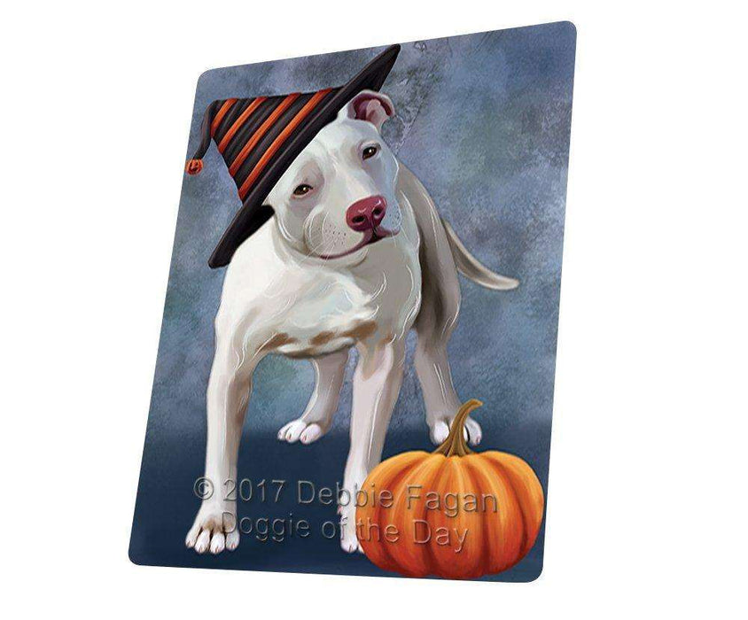 Happy Halloween Pit Bull Dog Wearing Witch Hat with Pumpkin Large Refrigerator / Dishwasher Magnet D144