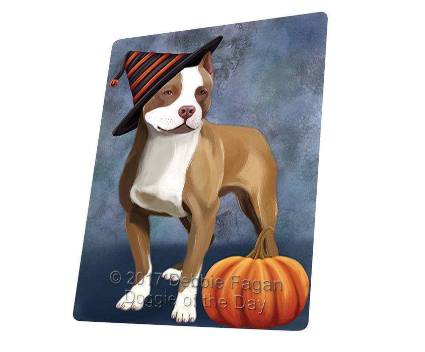 Happy Halloween Pit Bull Dog Wearing Witch Hat with Pumpkin Large Refrigerator / Dishwasher Magnet D146