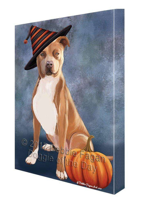 Happy Halloween Pit Bull Dog Wearing Witch Hat with Pumpkin Wall Art Canvas CV397
