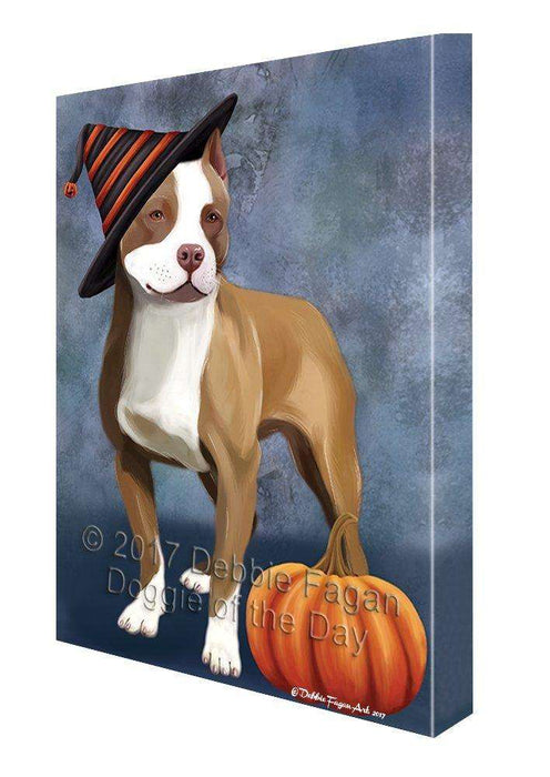 Happy Halloween Pit Bull Dog Wearing Witch Hat with Pumpkin Wall Art Canvas CV398