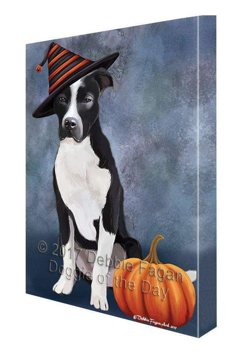 Happy Halloween Pit Bull Dog Wearing Witch Hat with Pumpkin Wall Art Canvas CV399