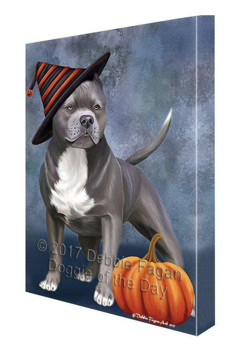 Happy Halloween Pit Bull Dog Wearing Witch Hat with Pumpkin Wall Art Canvas CV400