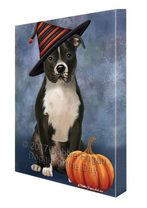 Happy Halloween Pit Bull Dog & Witch Hat with Pumpkin Wall Art Canvas