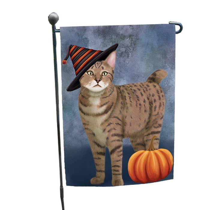 Happy Halloween Pixie Bob Cat Wearing Witch Hat with Pumpkin Garden Flag