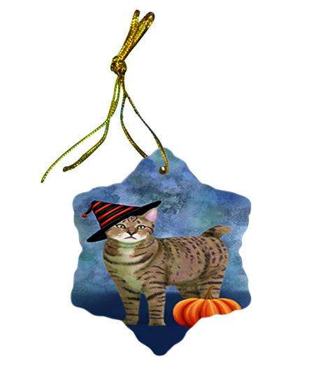 Happy Halloween Pixie Bob Wearing Witch Hat with Pumpkin Star Porcelain Ornament SPOR55105
