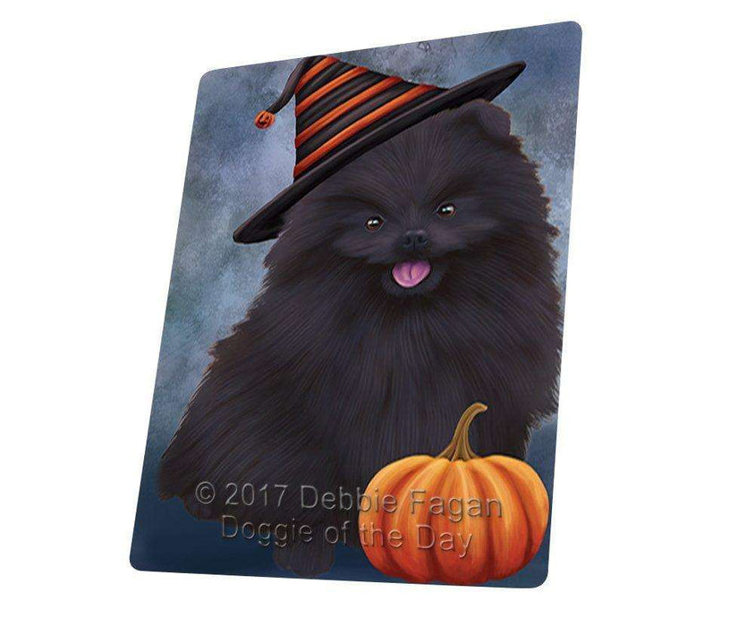 Happy Halloween Pomeranian Black Dog Wearing Witch Hat with Pumpkin Large Refrigerator / Dishwasher Magnet D153