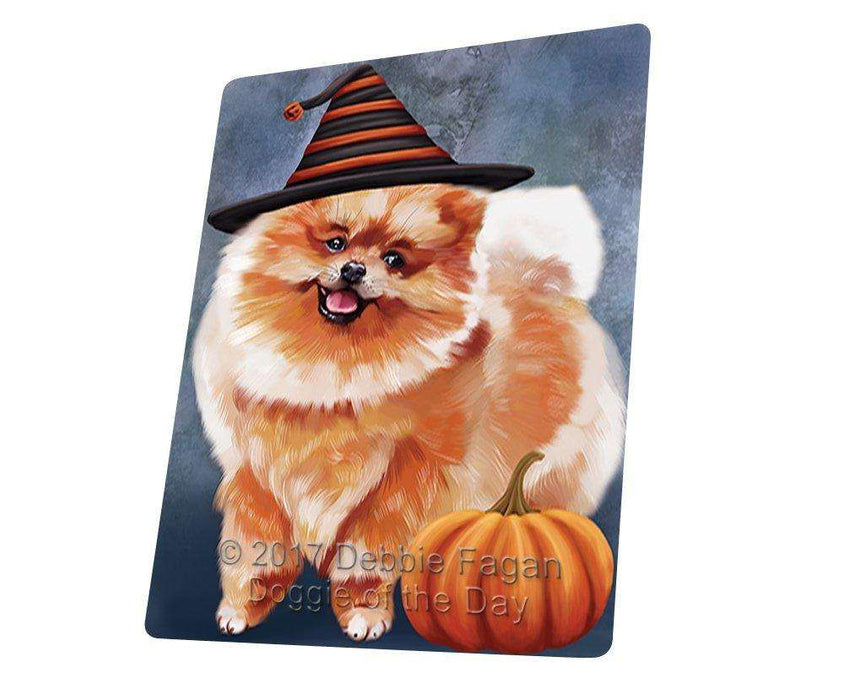 Happy Halloween Pomeranian Dog and Witch Hat with Pumpkin Tempered Cutting Board