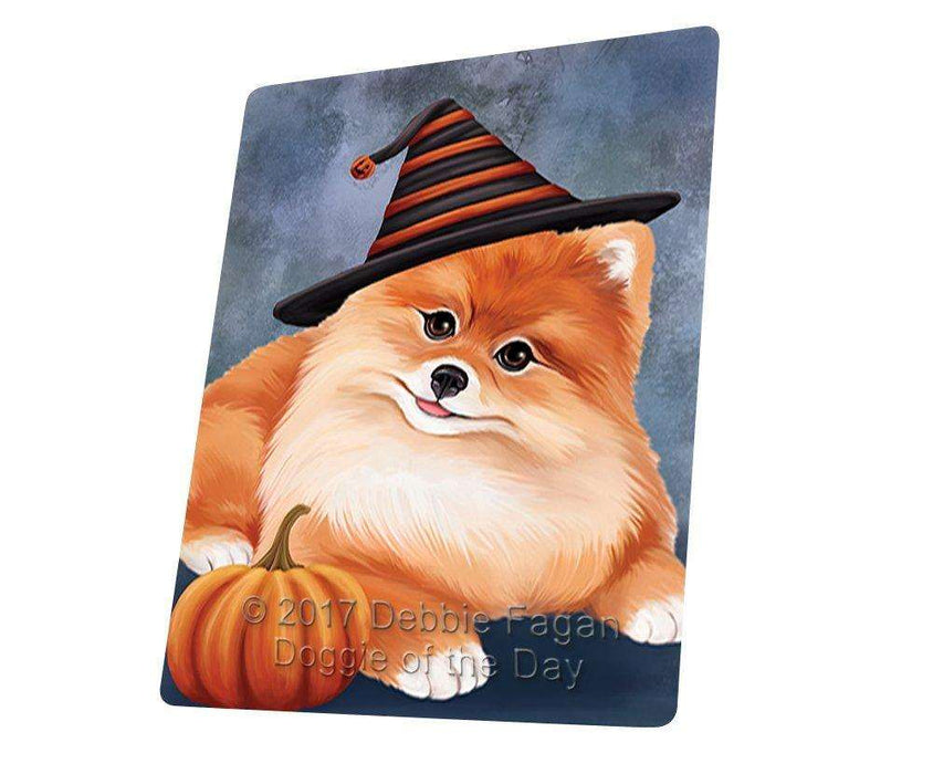 Happy Halloween Pomeranian Dog Sporting Witch Hat with Pumpkin Tempered Cutting Board