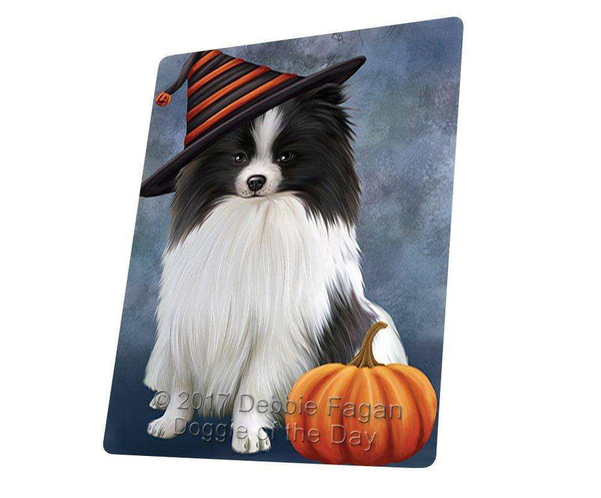 Happy Halloween Pomeranian Dog Wearing Witch Hat with Pumpkin Art Portrait Print Woven Throw Sherpa Plush Fleece Blanket
