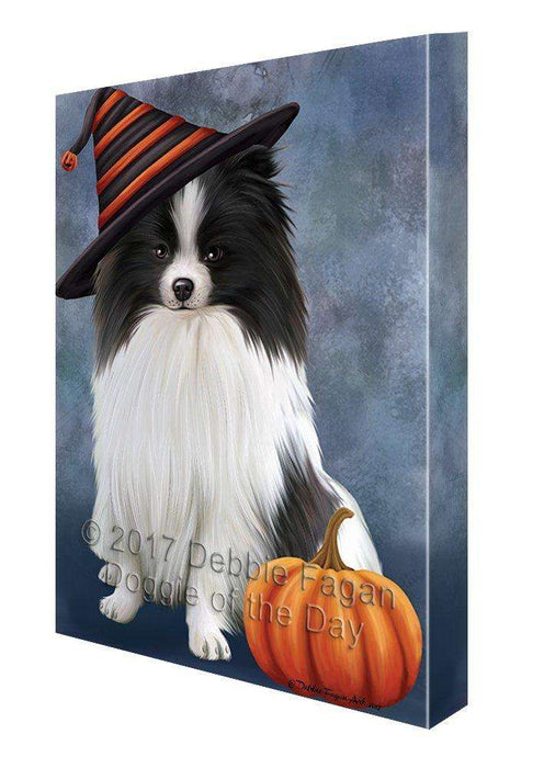 Happy Halloween Pomeranian Dog Wearing Witch Hat with Pumpkin Canvas Wall Art