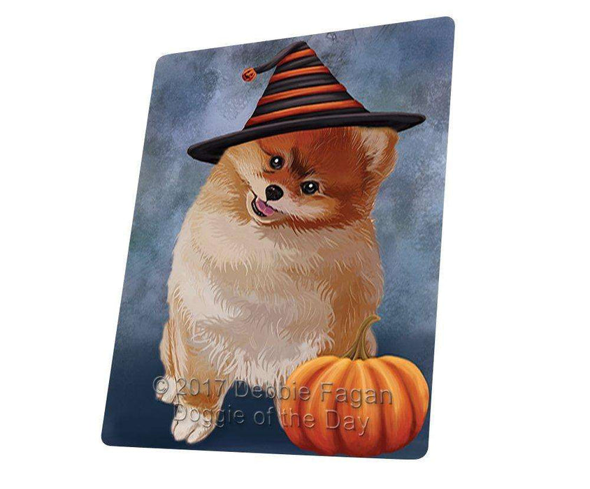 Happy Halloween Pomeranian Dog Wearing Witch Hat with Pumpkin Large Refrigerator / Dishwasher Magnet D152
