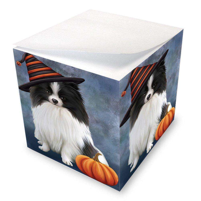 Happy Halloween Pomeranian Dog Wearing Witch Hat with Pumpkin Note Cube