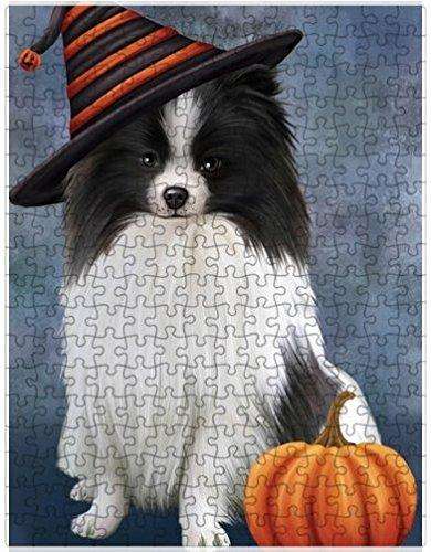 Happy Halloween Pomeranian Dog Wearing Witch Hat with Pumpkin Puzzle with Photo Tin