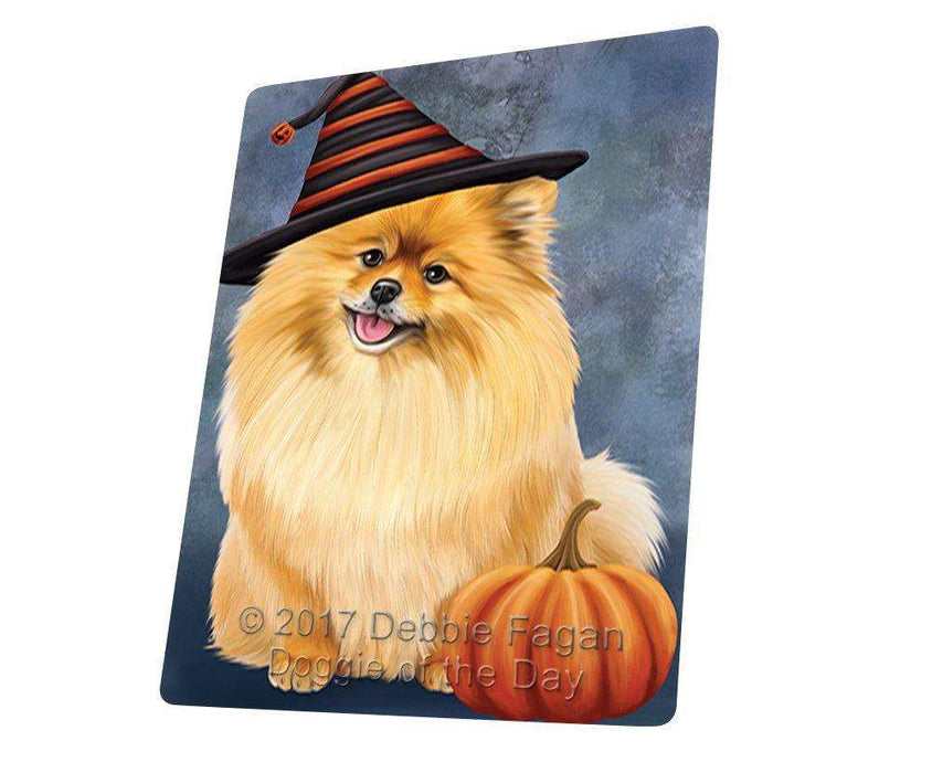 Happy Halloween Pomeranian Dog Wearing Witch Hat with Pumpkin Tempered Cutting Board