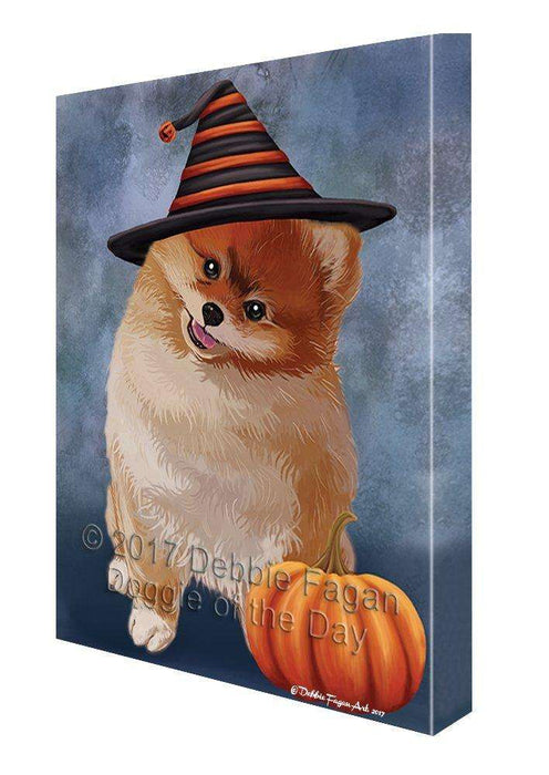 Happy Halloween Pomeranian Dog Wearing Witch Hat with Pumpkin Wall Art Canvas CV401