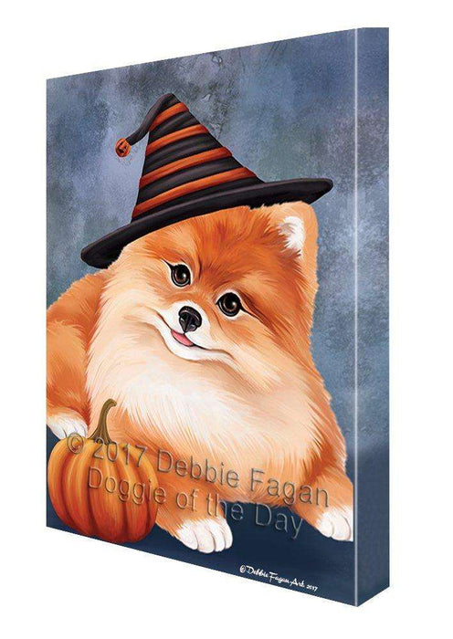 Happy Halloween Pomeranian Dog Wearing Witch Hat with Pumpkin Wall Art Canvas CV402