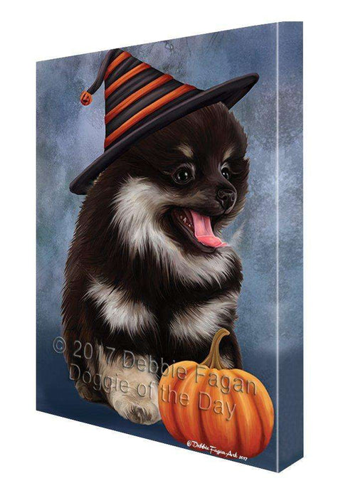 Happy Halloween Pomeranian Spitz Dog Wearing Witch Hat with Pumpkin Wall Art Canvas CV403