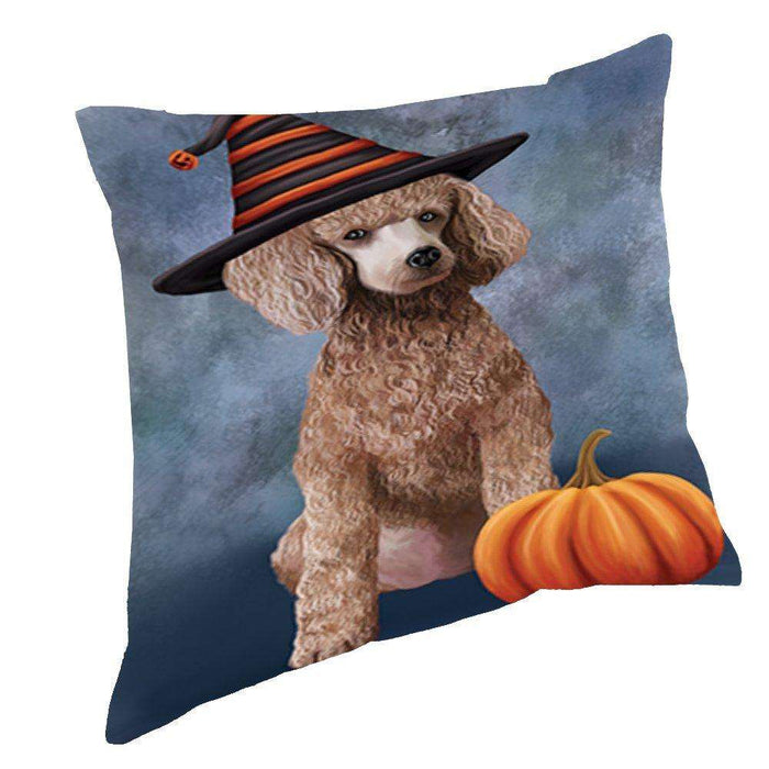 Happy Halloween Poodle Apricot Dog Wearing Witch Hat with Pumpkin Throw Pillow D105