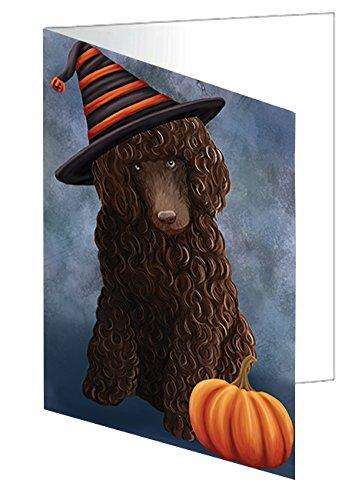 Happy Halloween Poodle Brown Dog Wearing Witch Hat with Pumpkin Handmade Artwork Assorted Pets Greeting Cards and Note Cards with Envelopes for All Occasions and Holiday Seasons D037