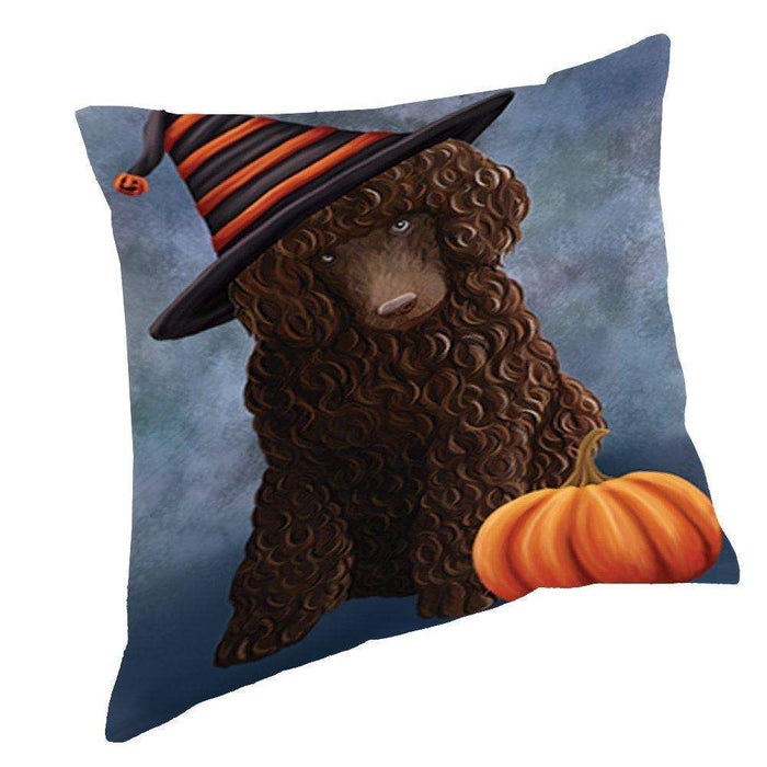 Happy Halloween Poodle Brown Dog Wearing Witch Hat with Pumpkin Throw Pillow D109