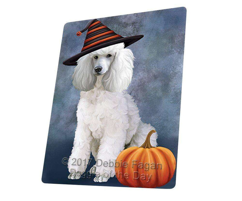 Happy Halloween Poodle Dog Wearing Witch Hat with Pumpkin Art Portrait Print Woven Throw Sherpa Plush Fleece Blanket