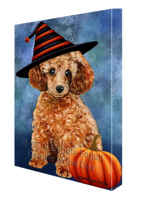 Happy Halloween Poodle Dog Wearing Witch Hat with Pumpkin Canvas Print Wall Art Décor CVS112499