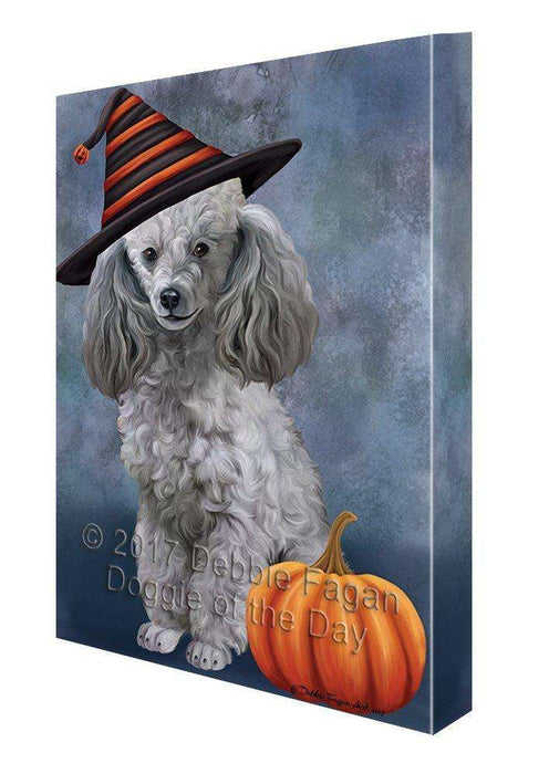 Happy Halloween Poodle Dog Wearing Witch Hat with Pumpkin Canvas Wall Art