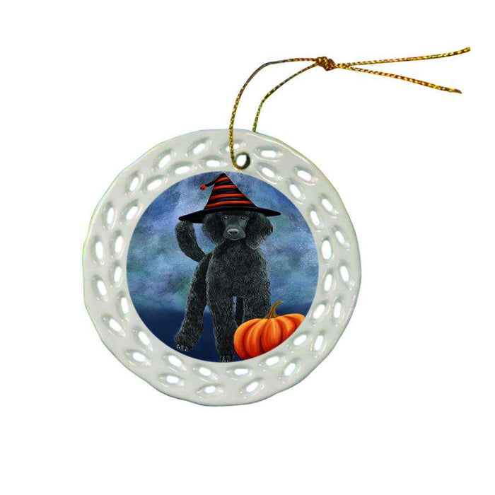 Happy Halloween Poodle Dog Wearing Witch Hat with Pumpkin Ceramic Doily Ornament DPOR54967