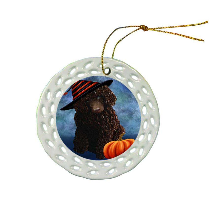 Happy Halloween Poodle Dog Wearing Witch Hat with Pumpkin Ceramic Doily Ornament DPOR54968