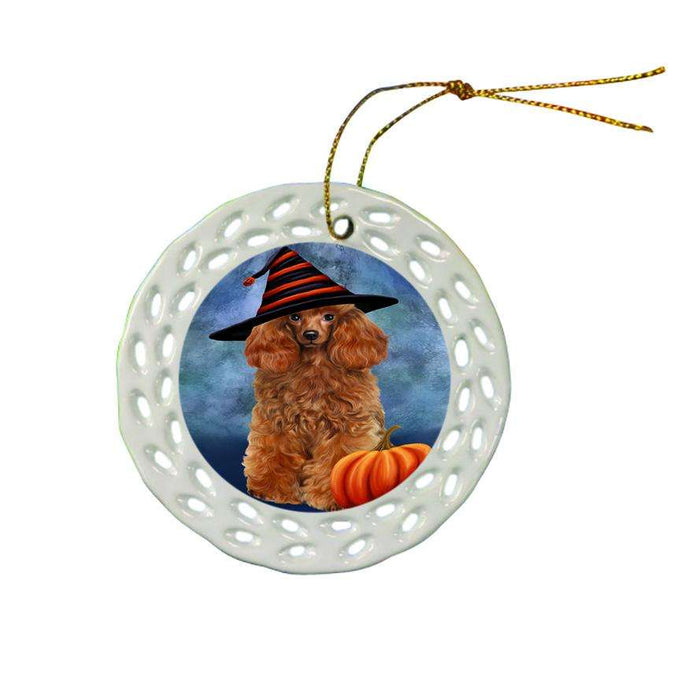 Happy Halloween Poodle Dog Wearing Witch Hat with Pumpkin Ceramic Doily Ornament DPOR54971