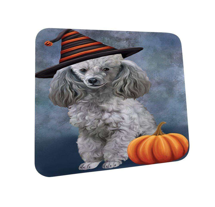 Happy Halloween Poodle Dog Wearing Witch Hat with Pumpkin Coasters Set of 4