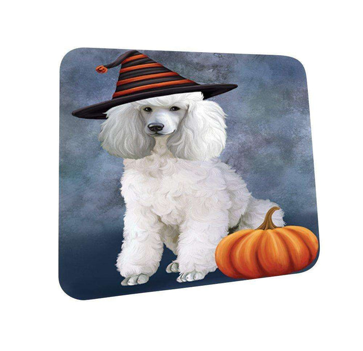 Happy Halloween Poodle Dog Wearing Witch Hat with Pumpkin Coasters Set of 4