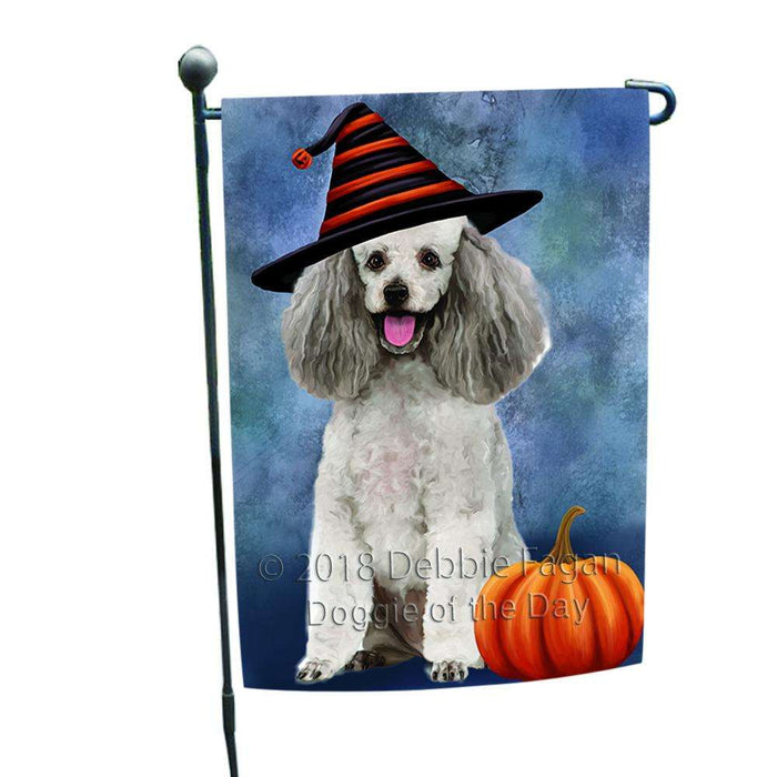 Happy Halloween Poodle Dog Wearing Witch Hat with Pumpkin Garden Flag GFLG55031