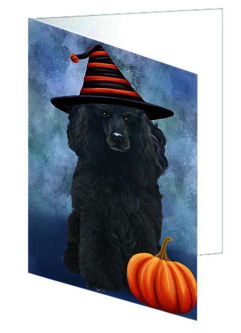 Happy Halloween Poodle Dog Wearing Witch Hat with Pumpkin Handmade Artwork Assorted Pets Greeting Cards and Note Cards with Envelopes for All Occasions and Holiday Seasons GCD68708