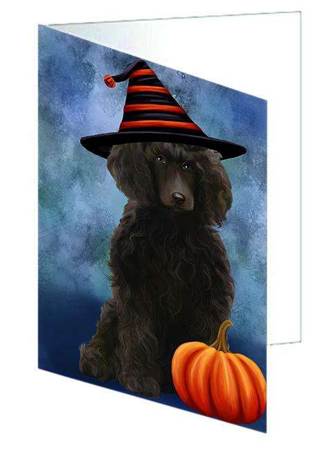 Happy Halloween Poodle Dog Wearing Witch Hat with Pumpkin Handmade Artwork Assorted Pets Greeting Cards and Note Cards with Envelopes for All Occasions and Holiday Seasons GCD68711