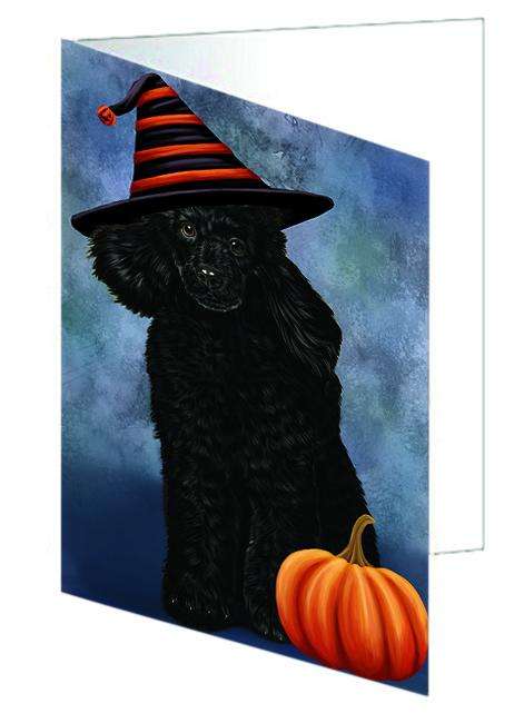 Happy Halloween Poodle Dog Wearing Witch Hat with Pumpkin Handmade Artwork Assorted Pets Greeting Cards and Note Cards with Envelopes for All Occasions and Holiday Seasons GCD68714