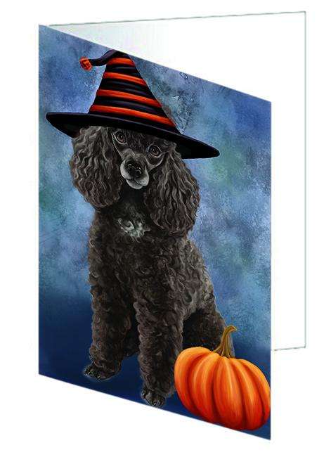 Happy Halloween Poodle Dog Wearing Witch Hat with Pumpkin Handmade Artwork Assorted Pets Greeting Cards and Note Cards with Envelopes for All Occasions and Holiday Seasons GCD68717