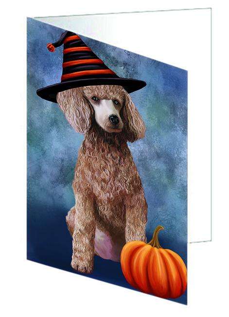 Happy Halloween Poodle Dog Wearing Witch Hat with Pumpkin Handmade Artwork Assorted Pets Greeting Cards and Note Cards with Envelopes for All Occasions and Holiday Seasons GCD68720