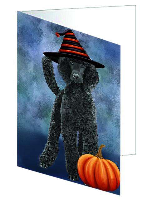 Happy Halloween Poodle Dog Wearing Witch Hat with Pumpkin Handmade Artwork Assorted Pets Greeting Cards and Note Cards with Envelopes for All Occasions and Holiday Seasons GCD68723