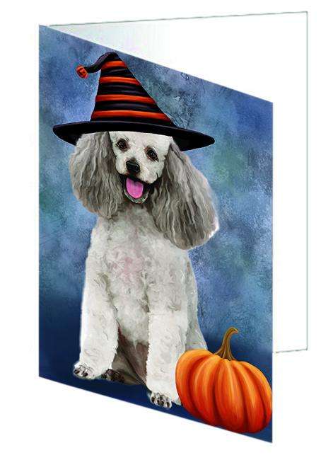 Happy Halloween Poodle Dog Wearing Witch Hat with Pumpkin Handmade Artwork Assorted Pets Greeting Cards and Note Cards with Envelopes for All Occasions and Holiday Seasons GCD68729