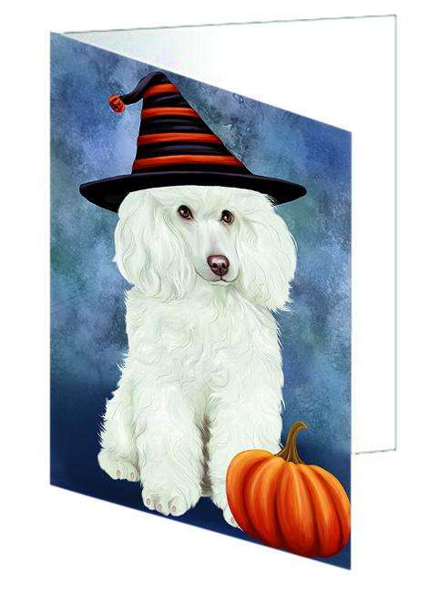 Happy Halloween Poodle Dog Wearing Witch Hat with Pumpkin Handmade Artwork Assorted Pets Greeting Cards and Note Cards with Envelopes for All Occasions and Holiday Seasons GCD68732