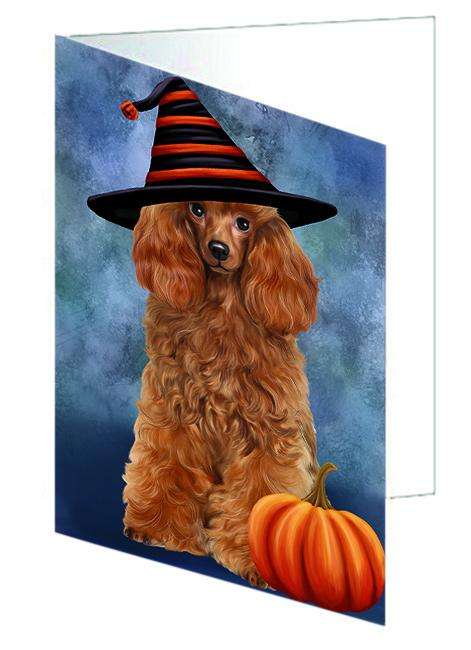 Happy Halloween Poodle Dog Wearing Witch Hat with Pumpkin Handmade Artwork Assorted Pets Greeting Cards and Note Cards with Envelopes for All Occasions and Holiday Seasons GCD68735