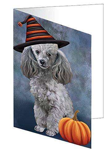 Happy Halloween Poodle Dog Wearing Witch Hat with Pumpkin Handmade Artwork Assorted Pets Greeting Cards and Note Cards with Envelopes for All Occasions and Holiday Seasons