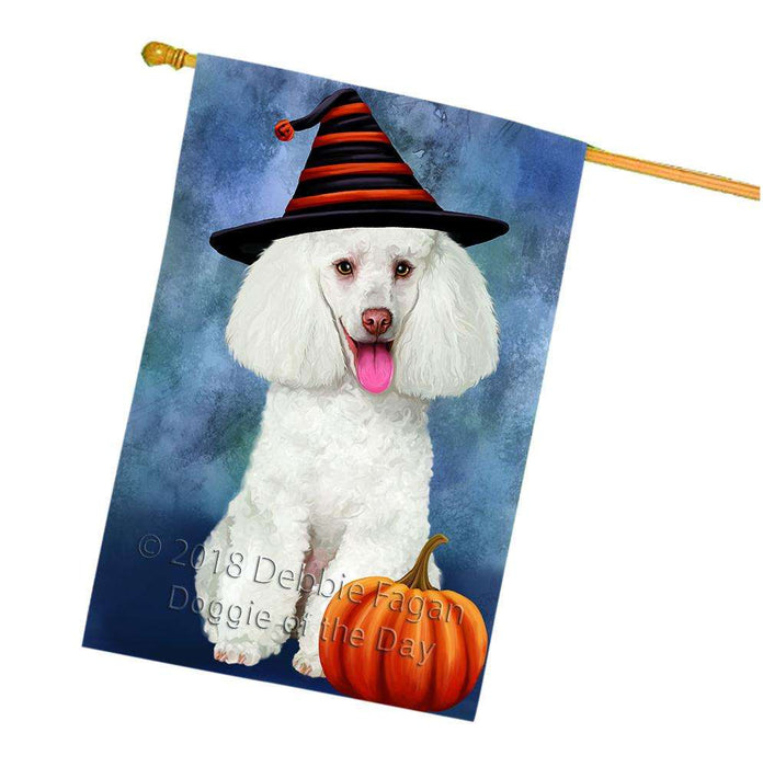 Happy Halloween Poodle Dog Wearing Witch Hat with Pumpkin House Flag FLG55090