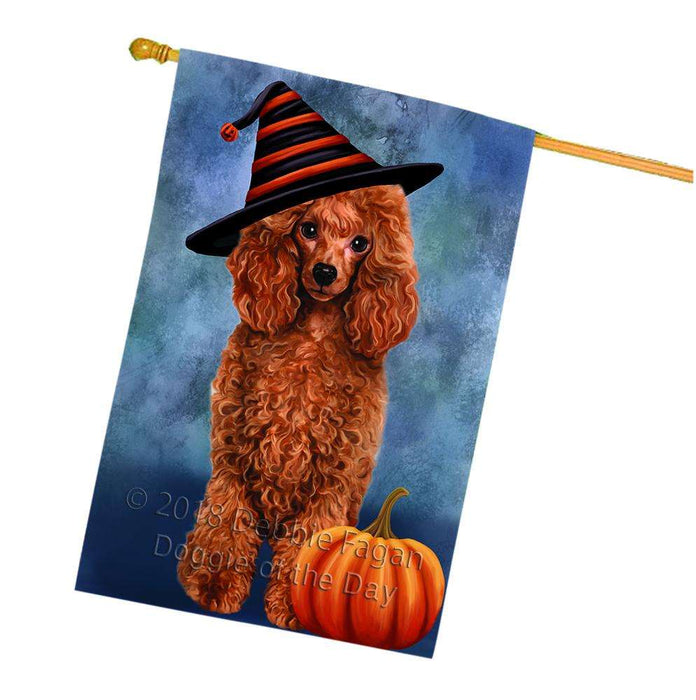 Happy Halloween Poodle Dog Wearing Witch Hat with Pumpkin House Flag FLG55091